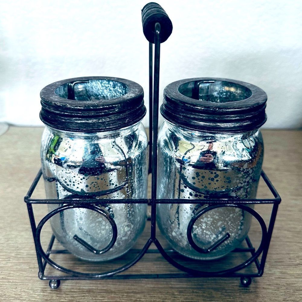 Farmhouse Metallic Mirrored Mason Jar Candle Holders Set